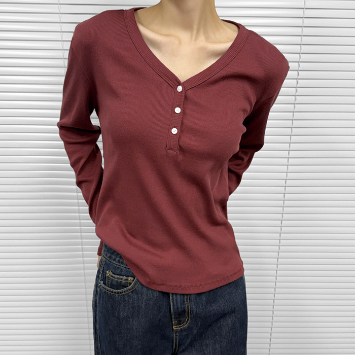 [New Arrivals 7% - Until 11 AM on the 9th] V-neck Button Tee