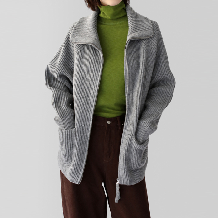 [New Arrival 7% Off - Until 11 AM on the 28th] Highneck Zip-up Long Cardigan