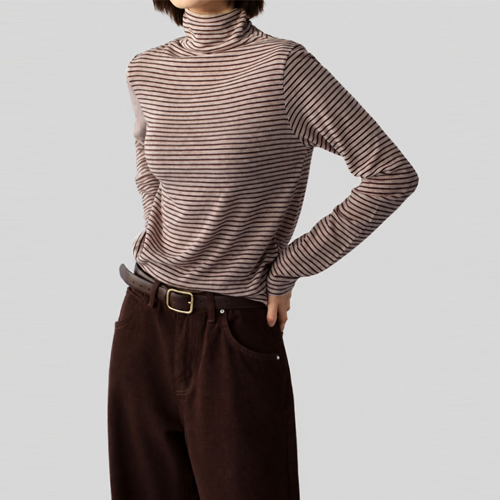 [New Arrivals 7% Off - Until 11 AM on the 30th] Wool Tencel Stripe Turtleneck